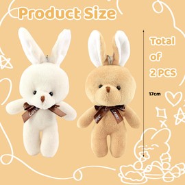 LunarCharm Pack of 2 Rabbits, 17 cm Plush Rabbit Gift for Granddaughter, Dollhouse Accessories, Mini Rabbit with Bow Tie, Easter Decoration, DIY Decoration, Pendant and Accessory for Children
