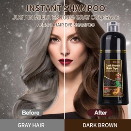 GFEUGS Hair Colour Hair Dye Shampoo, 500 ml Hair Dye Shampoo 3-in-1 Against Grey Hair, Hair Colour Instant Hair Colour Shampoo Tint Shampoo, Colour Shampoo Hair Dye for Men Women (Dark Brown)