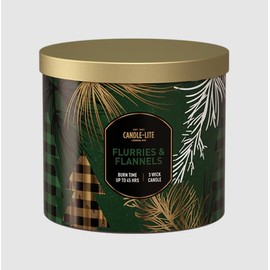 Candle-lite Holiday Scented Candles, Flurries & Flannels Fragrance, 14 oz 3-Wick Jar Candle, Proudly Poured in USA, Christmas Home Decor Candle, 45 Hours of Burn Time, Holiday Gift for Men and Women