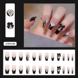 NIUANIUA Nail Tip, Popular, Japanese Style, Bride Nail, Shiny, False Nails, Cute, Round Tip, Fashion, 3D Nail Tip, Long, Nail Tip, 12 Sizes, 72 Pieces (Gradient Black)