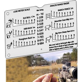 Range Finder Card, 2Pcs Hunting Rangefinder Ruler, Portable Pocket Analog Distance Finder with 6 Reticles, Hunting Ruler Template x100 Meter Scale for Deer, Elk, Outdoor Sports (B)