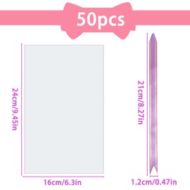Pack of 50 Cellophane Bags, Food Cookie Bags, Clear Cellophane Bags with 50 Pieces Mixed Colours for Pull Bows for Gifts, Packaging, Candy Wrapping (6 x 10 inches)