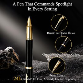 JDFNVFK Bolígrafo Elegante en Caja de Regalo, Pluma de Gel Punto Fino para Hombre y Mujer, con 5 Recargas Negras de 0,5 mm, Ideal para Día del Maestro