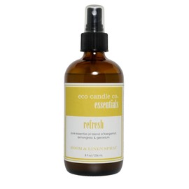 Eco Candle Co. Essentials Room & Linen Spray, Refresh, 8 fl. oz. - Scents of Bergamot, Lemongrass, & Geranium - Recycled Amber Glass Bottle, No Propellents, Pure Essential Oil Blends, Pump