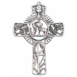 First Communion Host and Chalice - 5" Pewter Cross (JC-9452)