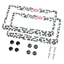 HOSNYE Leopard License Plate Frame Black 2 Pcs Cheetah Animal Print with Kiss Shape Lipstick Mark Dot Metal Cute Licenses Plates Frames Licenses Plate Covers Car Tag Frame for Women Men US Vehicles