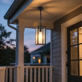 Dawn to Dusk Outdoor Pendant Light Fixture Waterproof Outdoor Hanging Porch Light Anti-Rust Exterior Hanging Outdoor Lantern for Porch Yard Front Door Garage Balcony Patio Garden