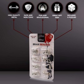 Gifton - Metal Brain Teaser Wire Jigsaw Puzzle - Mind IQ Test Toy - Gift for Kids Boys Girls Teens Men Women Adult Birthday Present - Cracker Christmas Stocking Filler (Pack of 8)