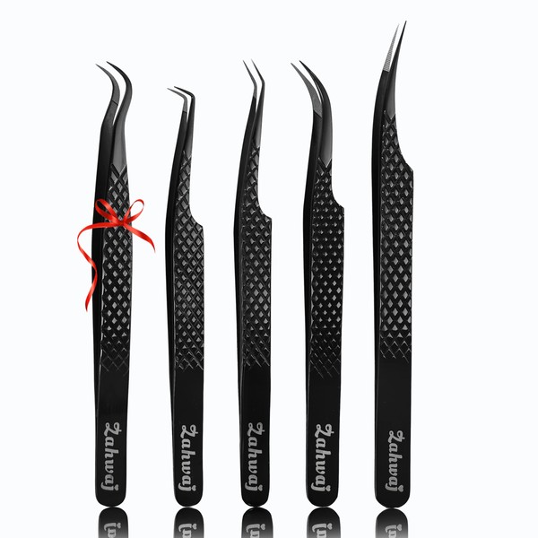 ZAHWAJ Lash Tweezers - Set of 5 Fiber Tip Eyelash