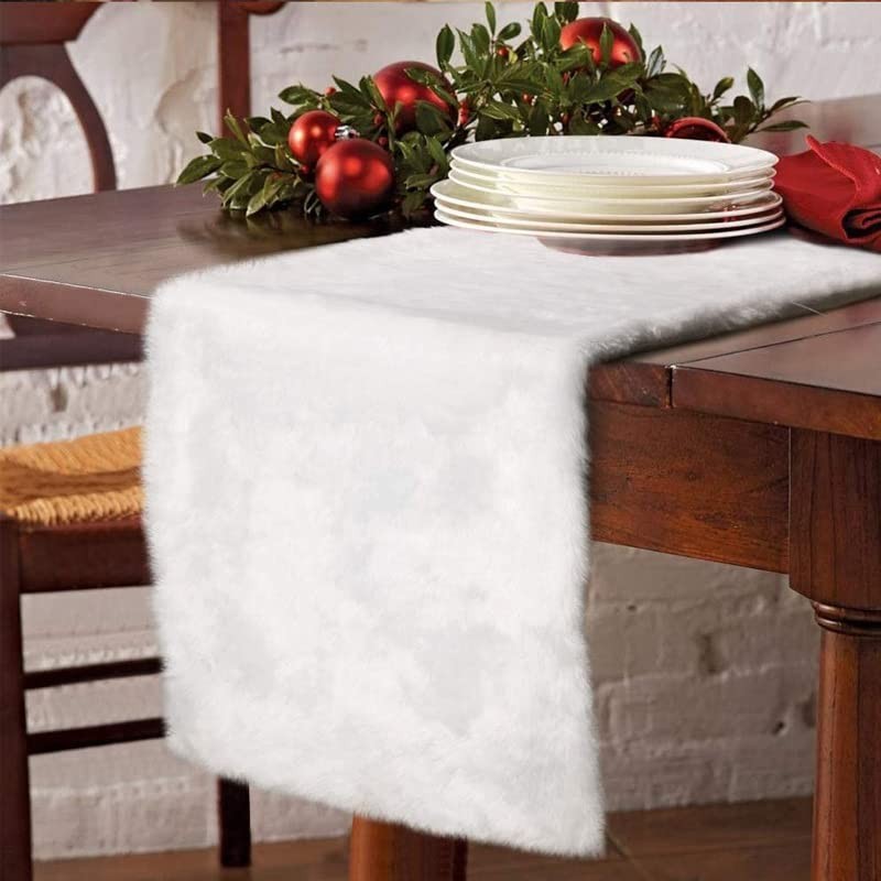 Table Runner Faux Fur White Christmas Table Runner Decorative Fur