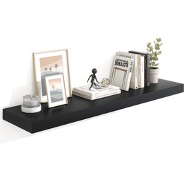 48" Black Floating Shelves for Wall,10.3" Deep Rustic Wood Storage Wall Shelves with Heavy Duty Brackets for Bathroom,Bedroom,Kitchen,Living Room,Office