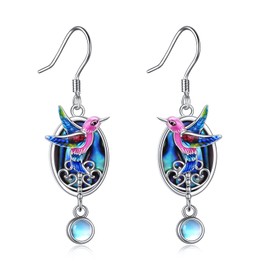 TIGER RIDER Hummingbird Dangle Earrings Sterling Silver Moonstone Earrings Gifts Witch Jewelry for Women