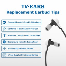 TV · EARS Genuine Replacement Earbud Tips for Original 4 Pairs, Digital & 5.8 Digital TV Ears Headsets, 1 Year Supply of Ear Tips Replacement, Gray