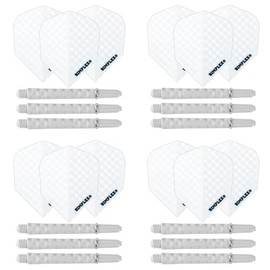 Harrows Darts 4 x Sets of Dimplex Dart Stems and Dimplex Dart Flights - 12 Dart Shafts 12 Darts Flights in Total - Medium & Short, Black & White (White, Medium)