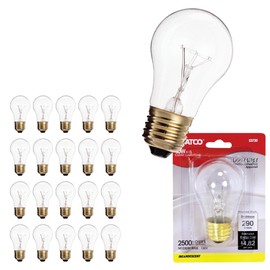 Satco S3720 A15 Incandescent Appliance Bulb, 40W, 130V/120V, E26 Medium Base, Clear Finish, Dimmable, 2500H Lifespan, 2700K Warm White, 300/225 Lumens Refrigerators, Sewing Machines, Fans (20 Pack)
