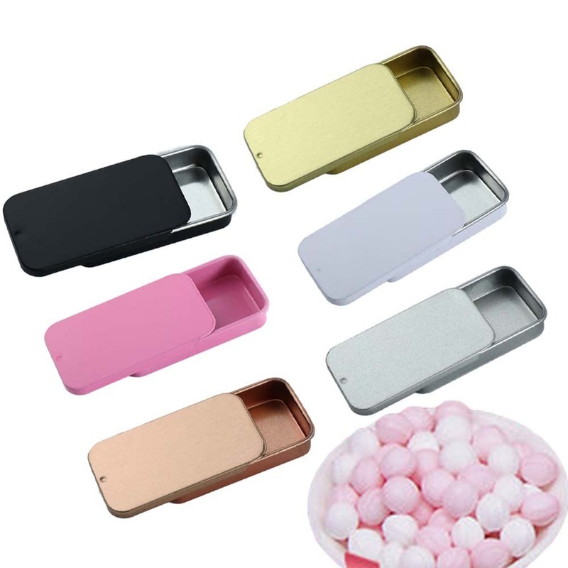Vctitil Mini Rectangular Storage Box,Slide Top Tin Containers,Small Metal Containers,Pill