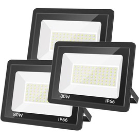 Sunkkes 3 Pack 80W LED Warm White Floodlight, 3000K Outside Flood Light with Plug, Ultra Bright Outdoor Security Lights, IP66 Waterproof Flood Lights for Yard, Garden, Lawn, Patio