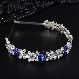 Teyglen Silver Rhinestone Headband with Blue Crystal Headband Hair Band Bridal Wedding Hair Accessories Rhinestone Hair Hoop for Women Girls