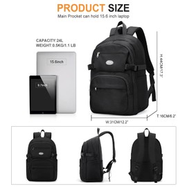 Lightweight Black Backpack for College & High School Backpack With Lots of Pockets Cute School Bag for Girls Boys, Large Capacity Bookbag for Women Men, Waterproof Teens Casual Daypack Backpack