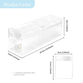 Acrylic Jewelry Box Organizer, Clear Jewelry Organizer Holder with 40pcs Portable Anti Tarnish Jewelry bags, Travel Jewelry Case for Earrings/Rings/Necklaces Gift for Women Girls (Transparent)