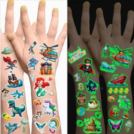 Beegoods 30 Sheets Temporary Tattoos for Kids, Unique Kids Tattoos, Glow in the Dark Tattoos Party Bag Fillers for Kids, Kids Tattoos for Girls or Boys, UK Family Business