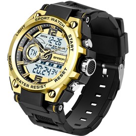 PINIDOUS Men's Watches for Men Sports Outdoor Waterproof Military Watch Analog Digital Display Tactics Watch with LED Alarm Stopwatch Hourly Chime Multi-Function Wrist Watches