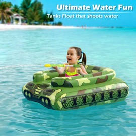 Inflatable Tank Pool Floats Kids - Jasonwell Toddler Pool Floaties Swimming Pool Tank with Water Cannon Gun Swim Floaty Rafts Lake Beach Party Pool Toys for Boys Girls Toddlers Kids