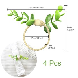 HLIWS 4 Pieces Eucalyptus Leaf Napkin Rings,Handmade eucalyptus leaves Napkin Rings,for Family Gathering,Wedding,Daily Use,Table Setting Decor
