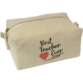 'Best Teacher Ever with Red Heart' Canvas Wash Bag/Makeup Case (CS00038563)