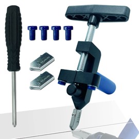 Glass Cutter Hand Tool, Manual Tile Cutter, 2 in 1 Glass Cutting Tool with Glass Breaking Pliers, DIY Tool Kit, 3 Tungsten Steel Blades, 4 Tips, 1 Screwdriver, Black