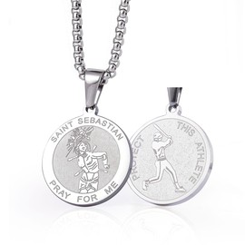 Wolentty Saint Sebastian Necklace - 1" Stainless Steel Patron Saint of Athletes Necklace for Baseball Football Basketball Soccer Sports