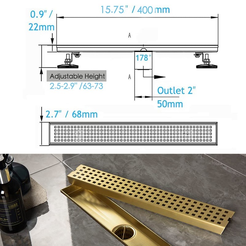 16 Inch Linear Bathroom Shower Rectangular Floor Drain New Type