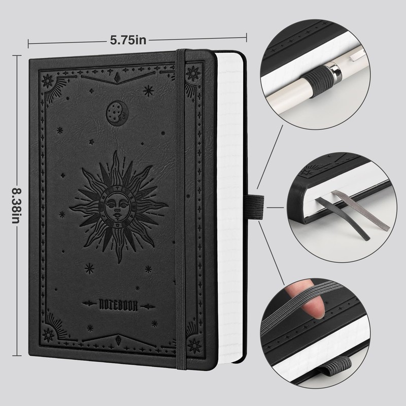 EMSHOI Notebook A5 Lined, Thick Notepad, 320 Numbered Pages, Hardcover