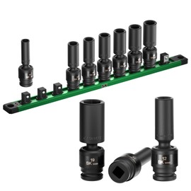 SK 3/8" Drive Universal Impact Socket Set, Deep Swivel Impact sockets, Metric, 10-Piece, 10-19 mm, Premium CR-MO Steel, SureGrip 6 Point Design, With Storage Rail