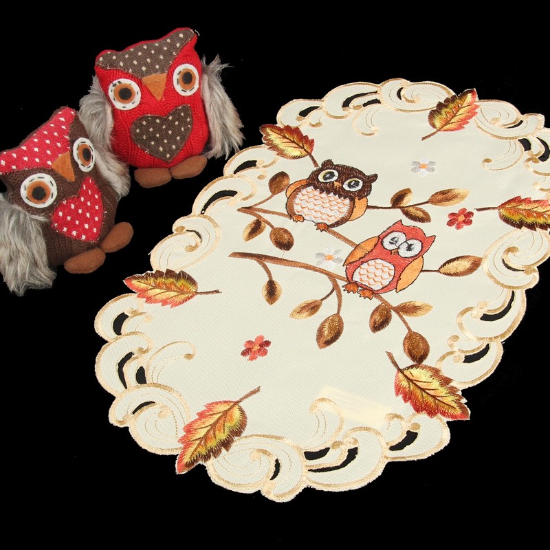 Owl Tablecloth Table Runner Blanket Cushion Cover Linen Look Cream