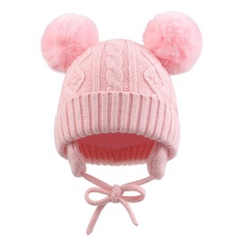 JANGANNSA Winter Baby Girls Beanie Infant Toddler Warm Hat for Boys Knitted Baby Beanies with Pompom(Pink, M)