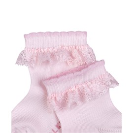 FALKE Unisex Baby Romantic Lace Socks Breathable Sustainable Cotton Skin-friendly Festive Fine Elegant with Ruffle on the Cuffs Ideal for Christening Elastic Zone on the Ankle 1 Pair, pink