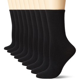 No nonsense womens Flat Knit Crew Socks, Black - 9 Pair, 4 10 US