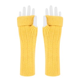 Chunky Wool Winter Warm Cozy Glove, Knitted Arm Warmers, Long Fingerless Gloves…YELLOW