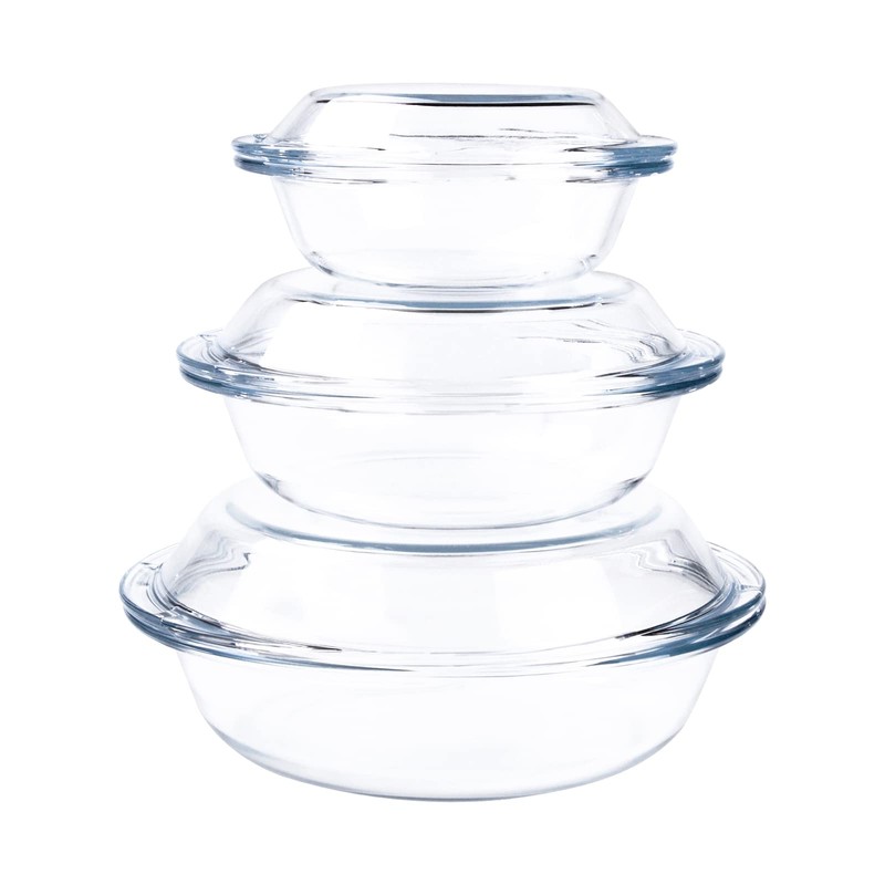 Set of 6 Round Glass Casserole Dishes, Nesting Glass Baking