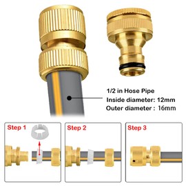 Abimars 8 Pack Brass Garden Hose Tap Connector Kit for Join Garden Hose Pipe Tube, 2 Double Male Connector,4 Hose 1/2"End Quick Connect,2 Hose Tap Connector