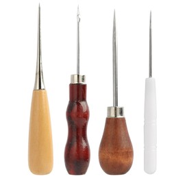 4 pieces Awl, punch with wooden handle, hole punch, awl tool, ergonomic DIY leather craft sewing tools for punching and repairing leather, canvas, paper and fabric, practical for beginners and
