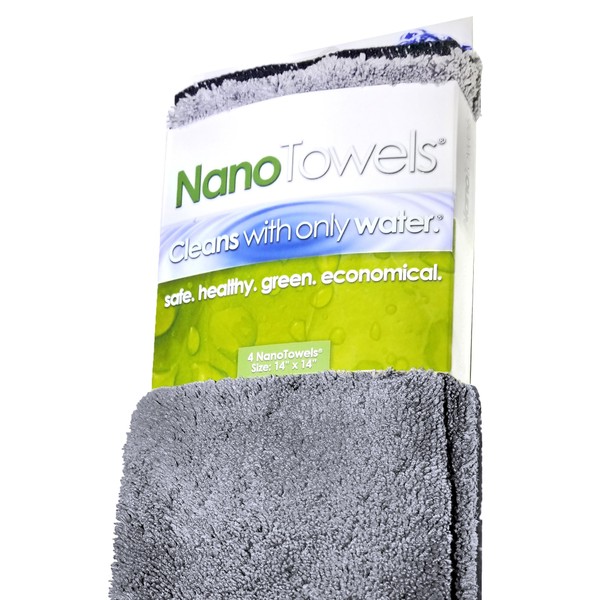 Nano Towels - The Amazing Eco Cloth That Cleans Virtually Any Surface With Only Water. No More Paper Towels Or Toxic Chemicals. 4-Pack (14x14", Grey)