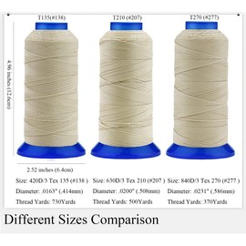 Selric Tex 270 Polyester Thread for Sewing 370Yards #277 T270 840D UV Resistant High Strength Upholstery Thread for Leather, Outdoor Market, Drapery,etc (Beige)