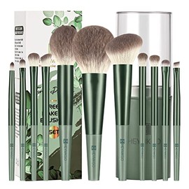 HEYMKGO - Juego de 11 brochas de maquillaje con cerdas sintéticas premium, mango cónico, brocha Kabuki para base, rostro, sombra de ojos, polvos...   