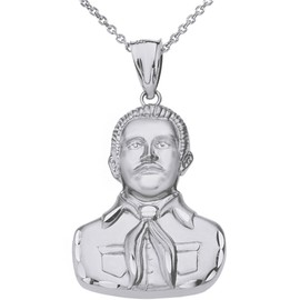 .925 Sterling Silver Jesus Malverde Portrait Pendant Necklace, 22