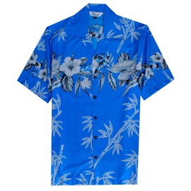 Hawaiian Shirt 35 Mens Bamboo Tree Print Beach Aloha Party Holiday Sky Blue M