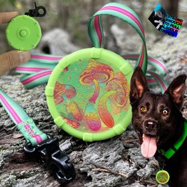 Mushrooms + Free Bonus Leash! 40" Wearable Mini Adjustable Dog Leash for Hiking, Training & Adventure - Powerful Lightweight, Retractable Keychain Clip. Durable & Comfort Grip for Off Leash Walking.