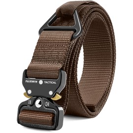 FAIRWIN Tactical Rigger Belt, Nylon Webbing Waist Belt with V-ring Heavy-Duty Quick-Release Buckle (Coffee, L(Waist 42''-46''Width 1.5''))