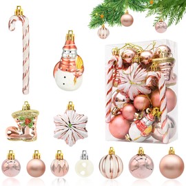 Christmas Baubles Set of 34 Plastic Christmas Tree Baubles Rose Gold Christmas Decoration Baubles 13/8/6/3 cm Christmas Tree Baubles Plastic Bauble Christmas Tree Decoration Christmas Decoration